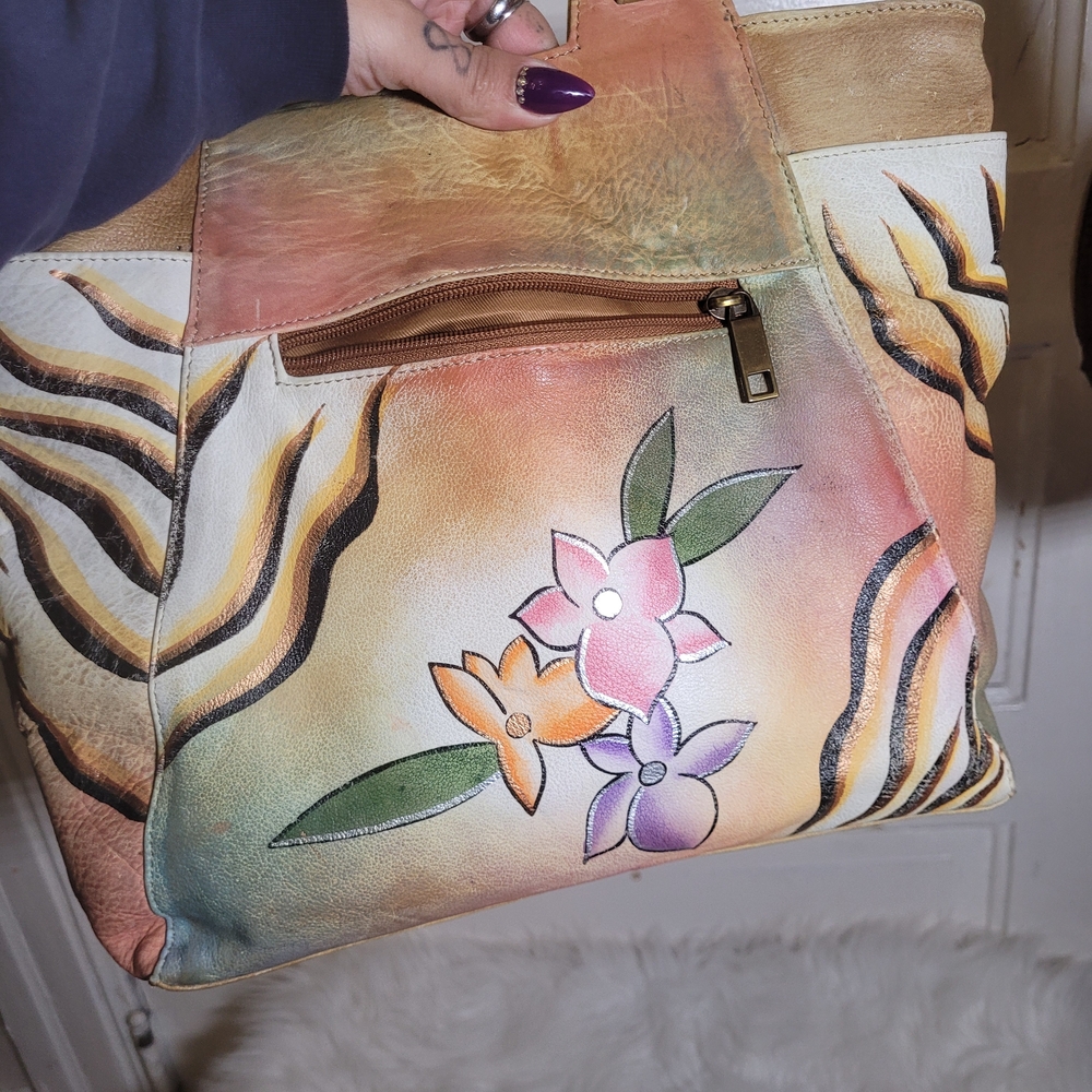 Vtg Hand Painted Great American Leatherworks Tote - Picture 3 of 12